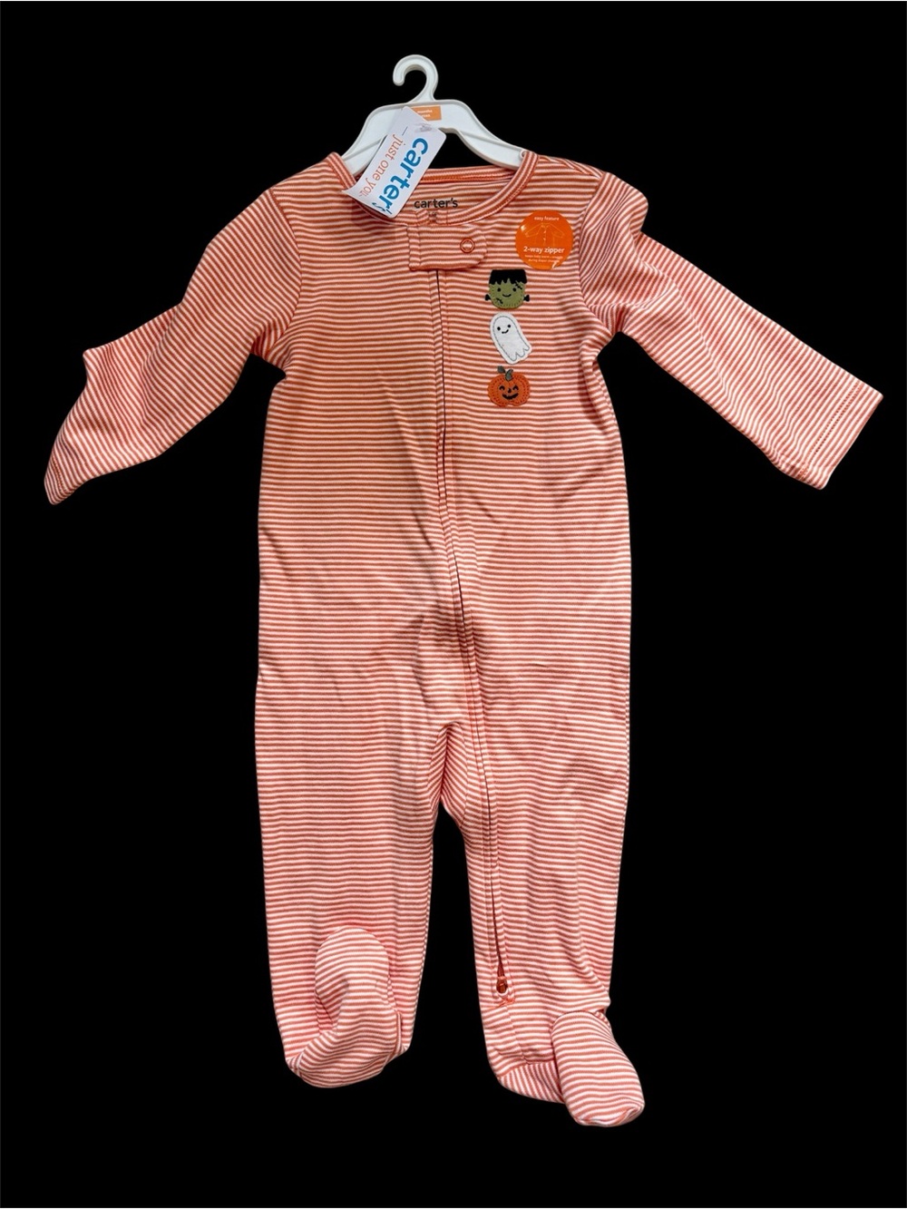 9month Carter's Orange and White Striped Halloween Footed One-Piece NEW